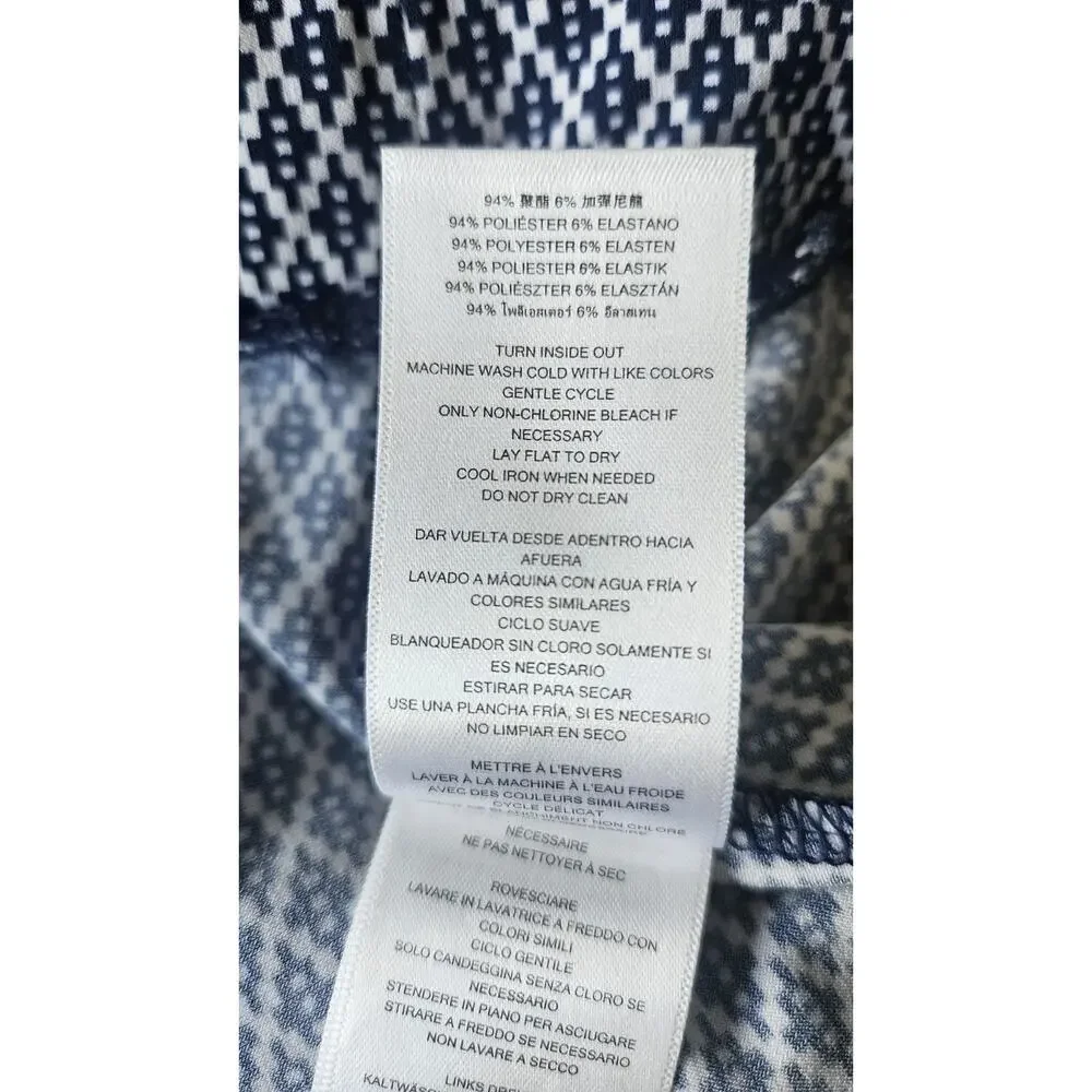 Michael Kors Maxi Skirt Size M Stretch Geometric Navy White Tie Waist Pull-On